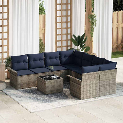 Set Divano da Giardino 9 pcs Grigio e Blu Navy polyrattan | homemem39
