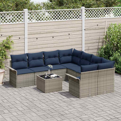 Set Divano da Giardino 9 pcs Grigio e Blu Navy polyrattan | homemem39