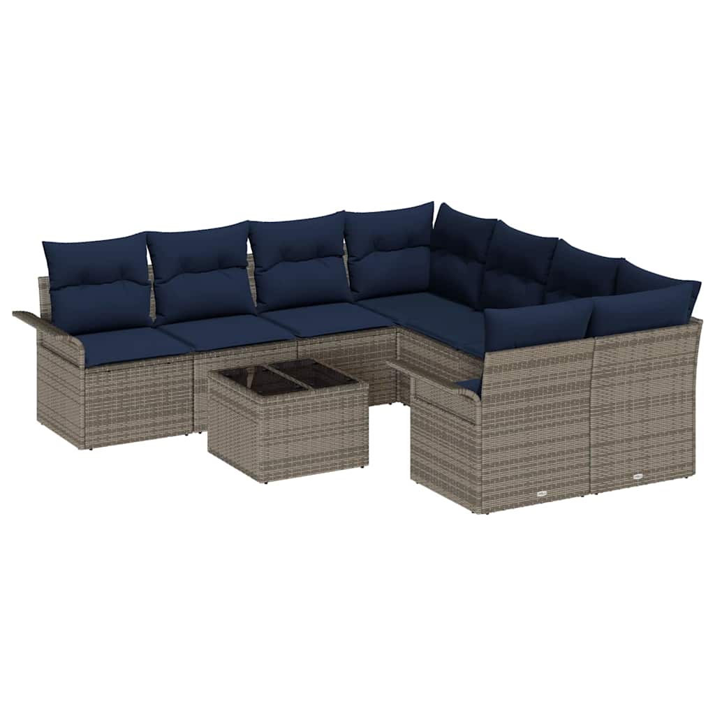 Set Divano da Giardino 9 pcs Grigio e Blu Navy polyrattan | homemem39