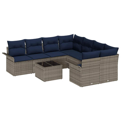 Set Divano da Giardino 9 pcs Grigio e Blu Navy polyrattan | homemem39