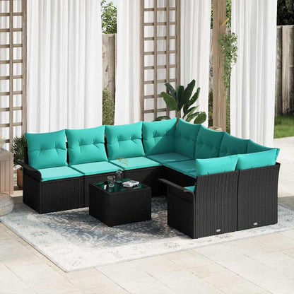 Set Divano da Giardino 9 pcs Nero e Turchese polyrattan | homemem39
