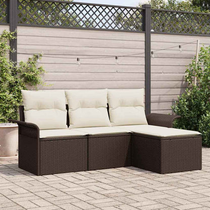 Set Divano da Giardino con cuscino 4 pcs Marrone Poly Rattan