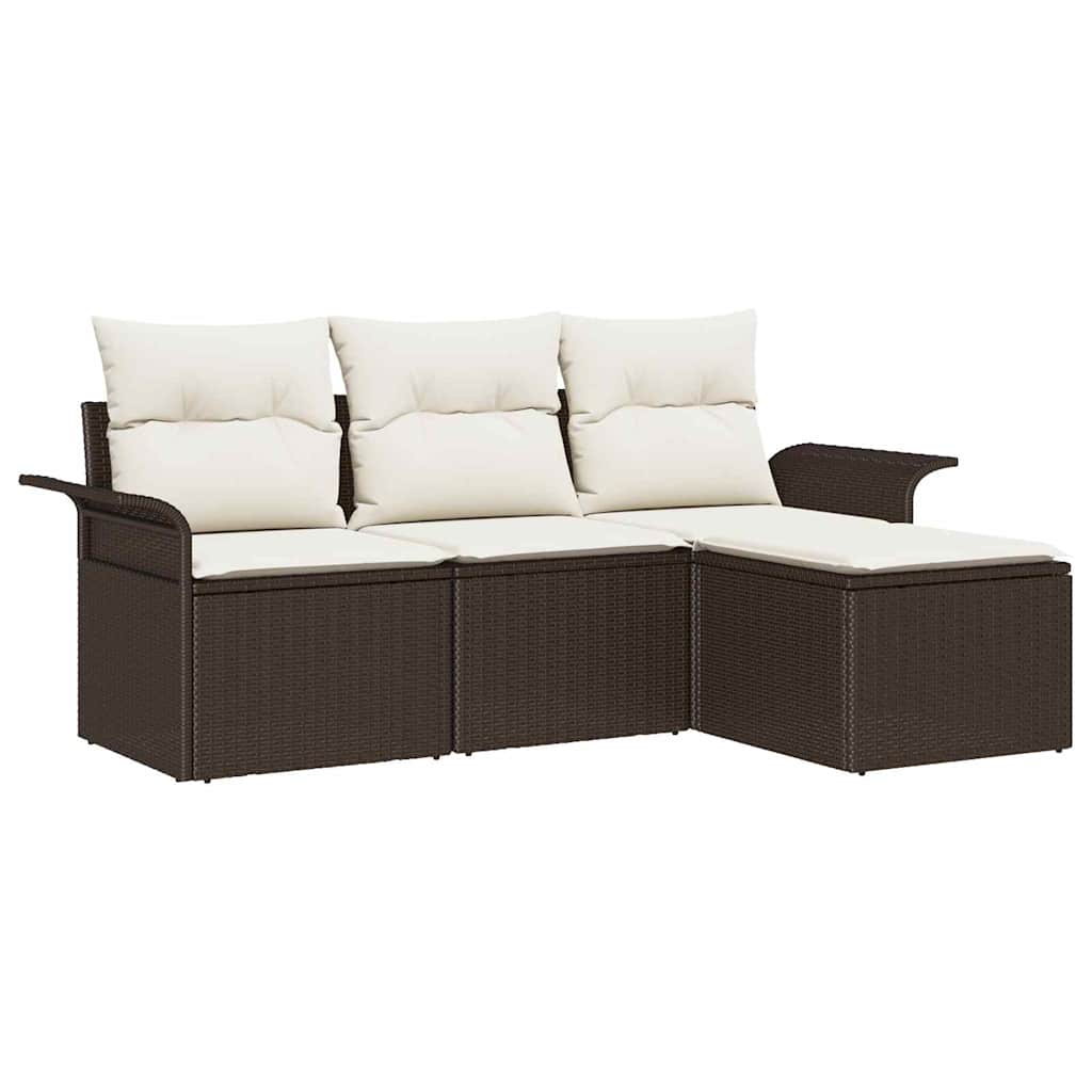 Set Divano da Giardino con cuscino 4 pcs Marrone Poly Rattan | homemem39