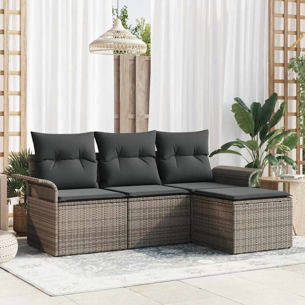 Set Divano da Giardino con cuscino 4 pcs Grigio Poly Rattan | homemem39