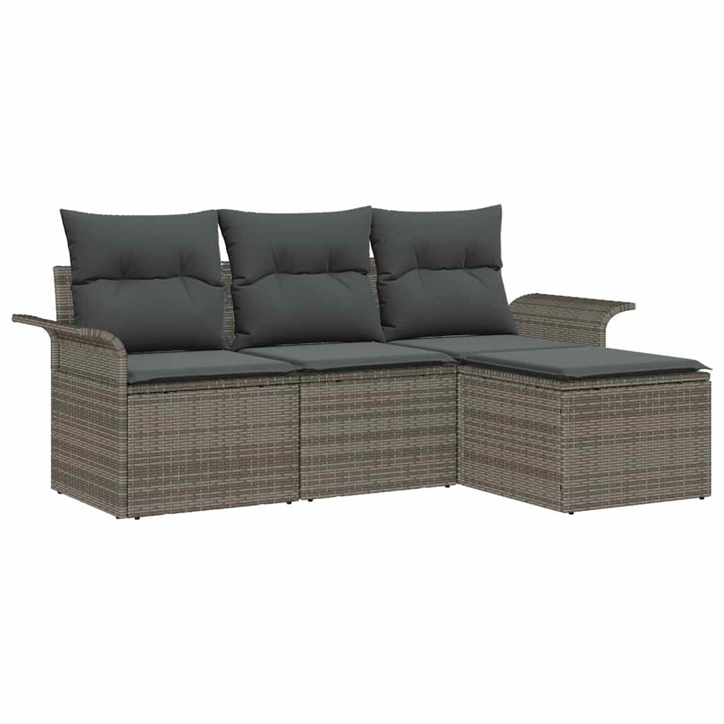 Set Divano da Giardino con cuscino 4 pcs Grigio Poly Rattan | homemem39