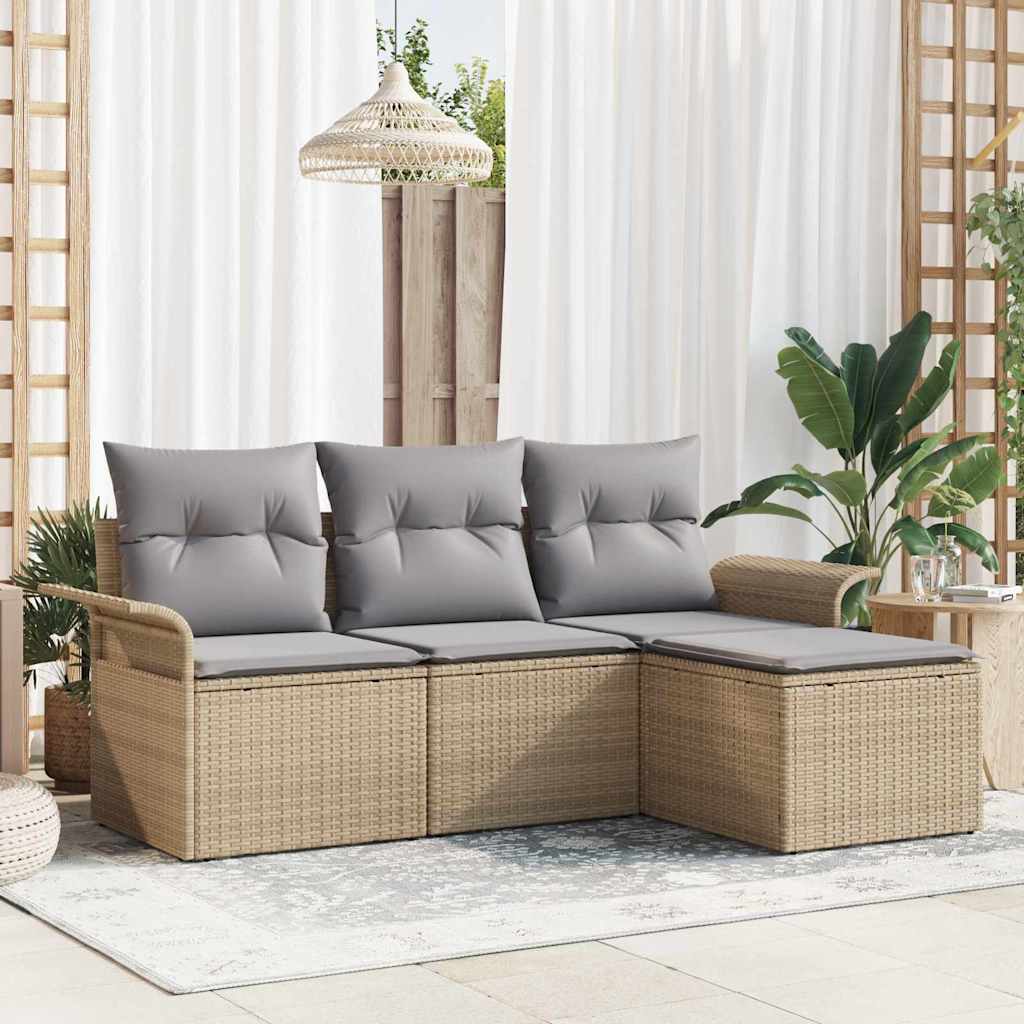 Set Divano da Giardino con cuscino 4 pcs Beige Poly Rattan | homemem39