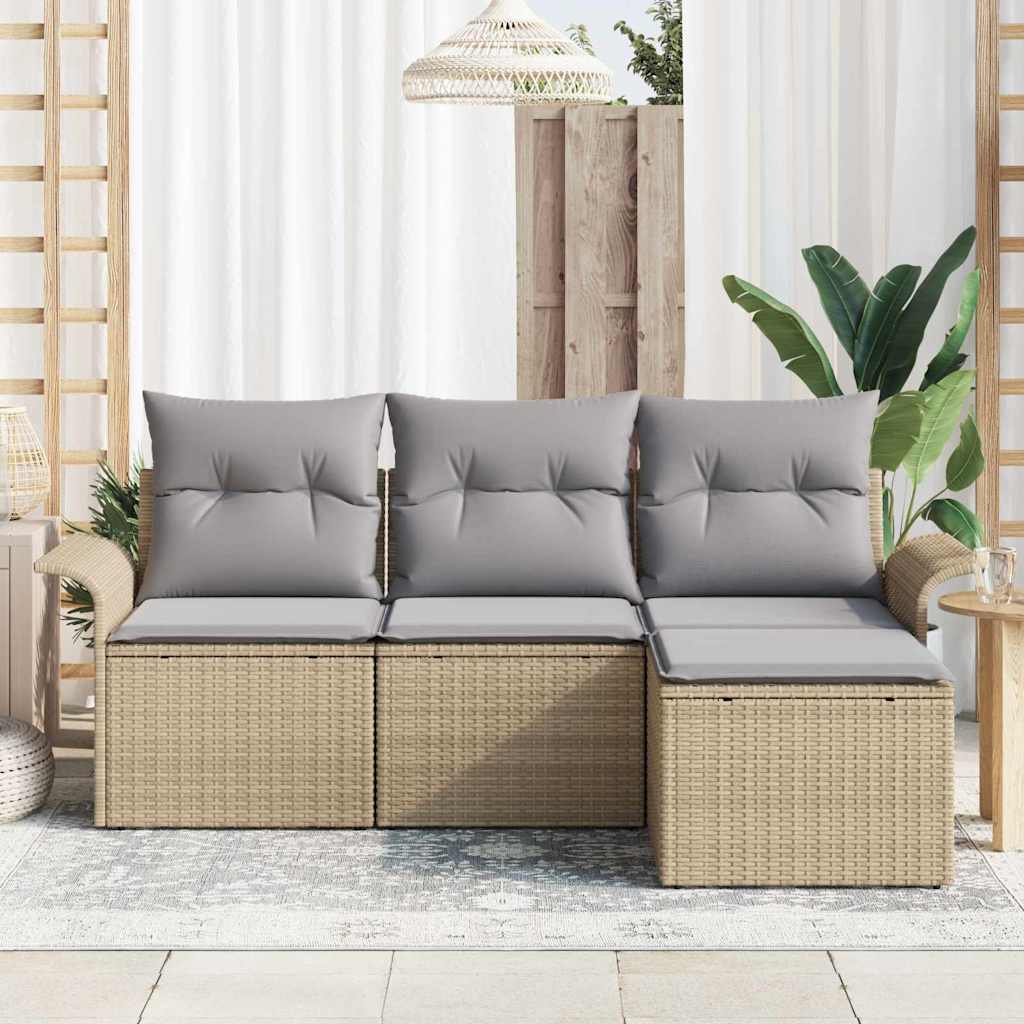 Set Divano da Giardino con cuscino 4 pcs Beige Poly Rattan | homemem39