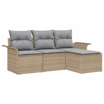 Set Divano da Giardino con cuscino 4 pcs Beige Poly Rattan | homemem39