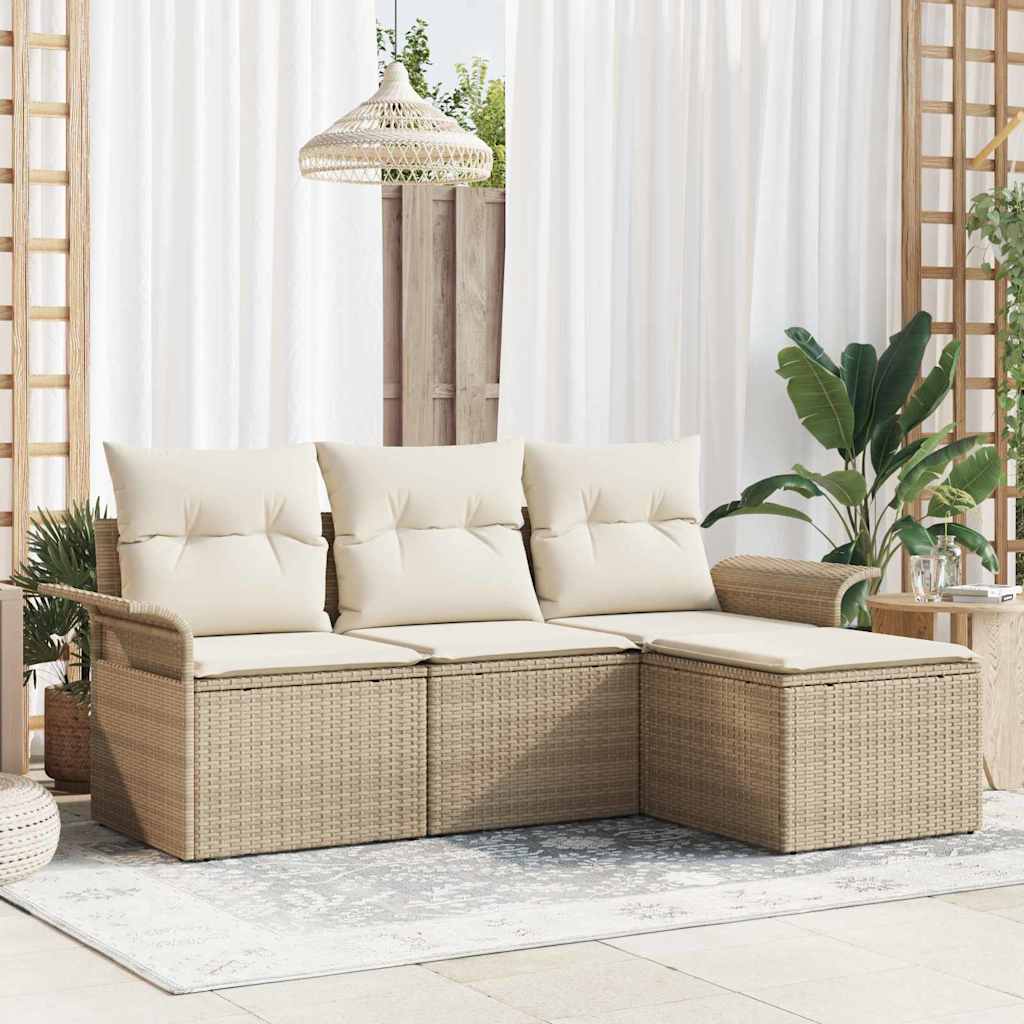 Set Divano da Giardino con cuscino 4 pcs Beige Poly Rattan | homemem39