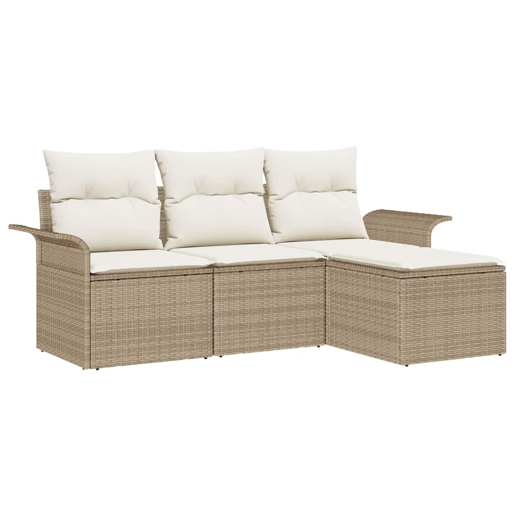 Set Divano da Giardino con cuscino 4 pcs Beige Poly Rattan | homemem39