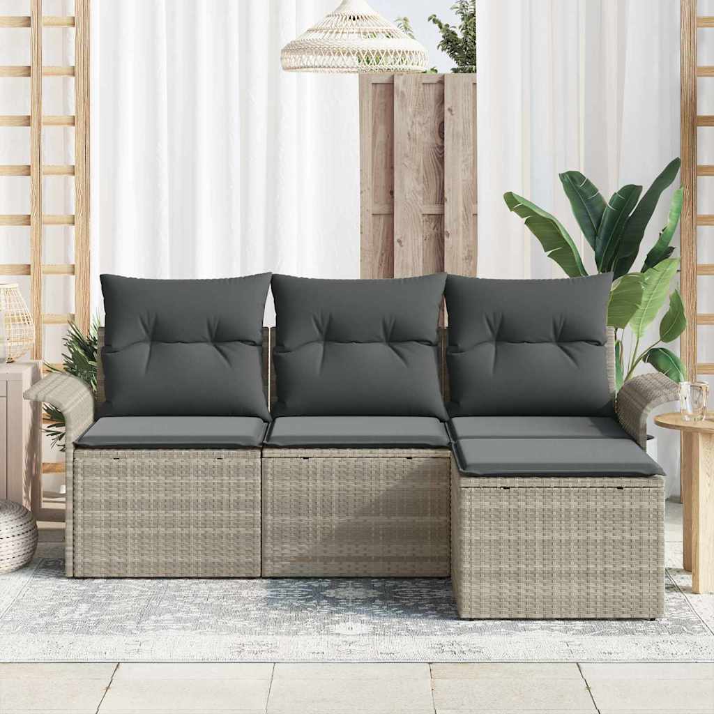 Set Divano da Giardino 4 pcs Grigio chiaro Poly Rattan | homemem39