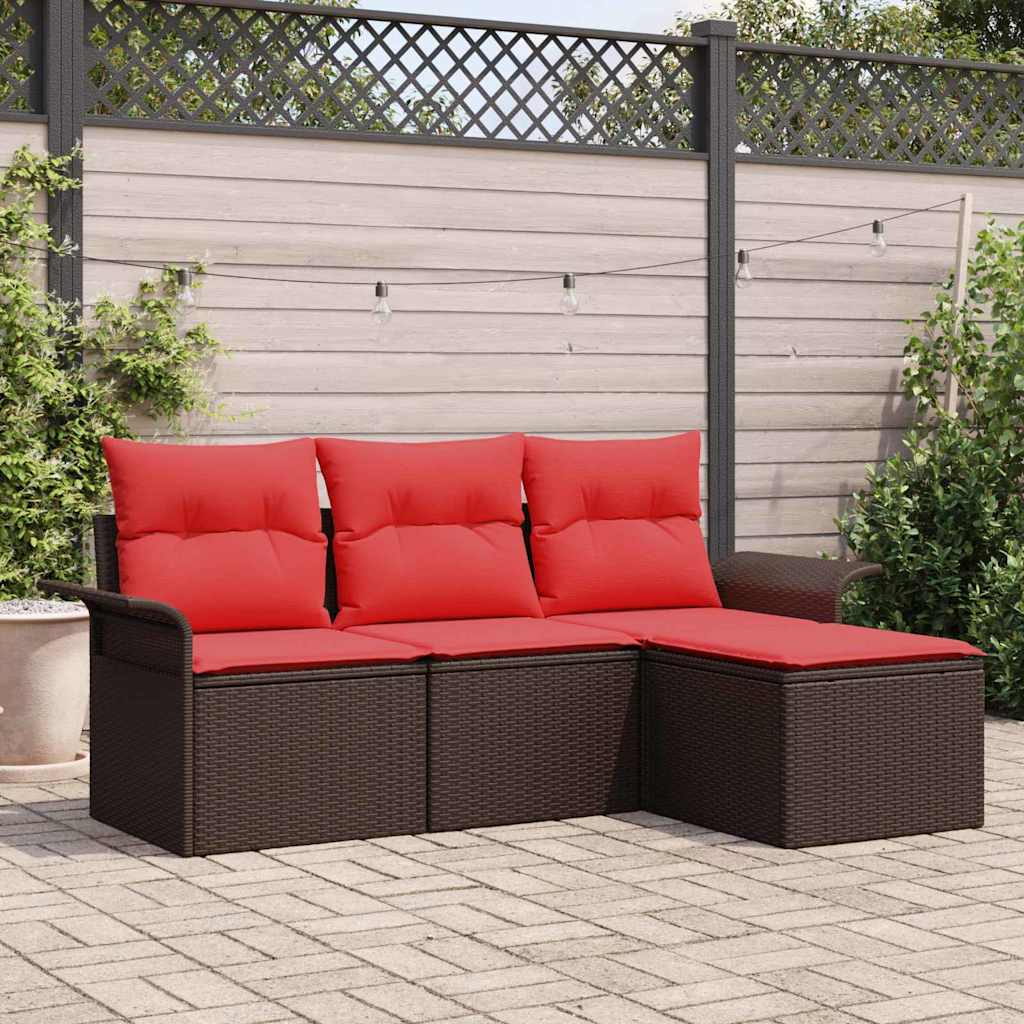 Set Divano da Giardino con cuscino 4 pcs Marrone polyrattan