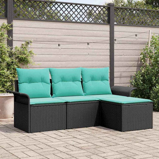 Set Divano da Giardino con cuscino 4 pcs Nero polyrattan
