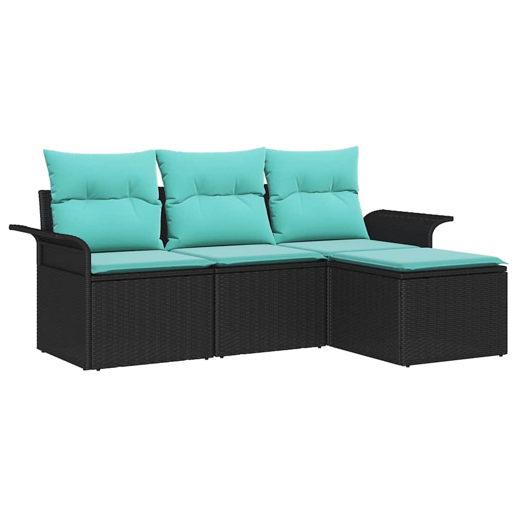 Set Divano da Giardino con cuscino 4 pcs Nero polyrattan