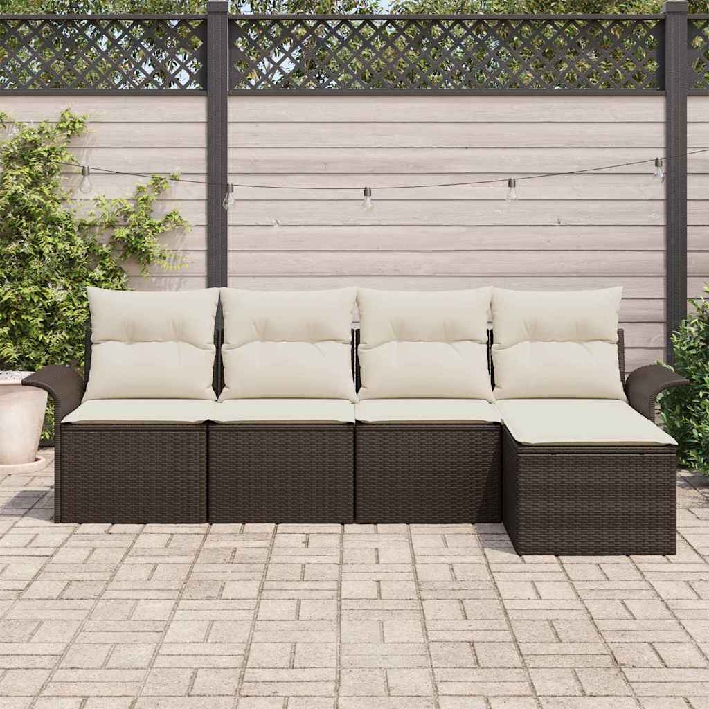 Set Divano da Giardino con cuscino 5 pcs Marrone polyrattan | homemem39