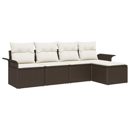 Set Divano da Giardino con cuscino 5 pcs Marrone polyrattan | homemem39