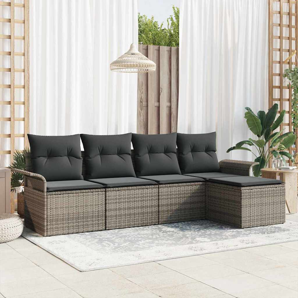 Set Divano da Giardino con cuscino 5 pcs Grigio polyrattan