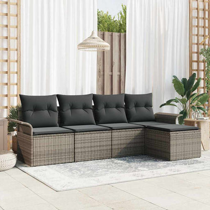 Set Divano da Giardino con cuscino 5 pcs Grigio polyrattan