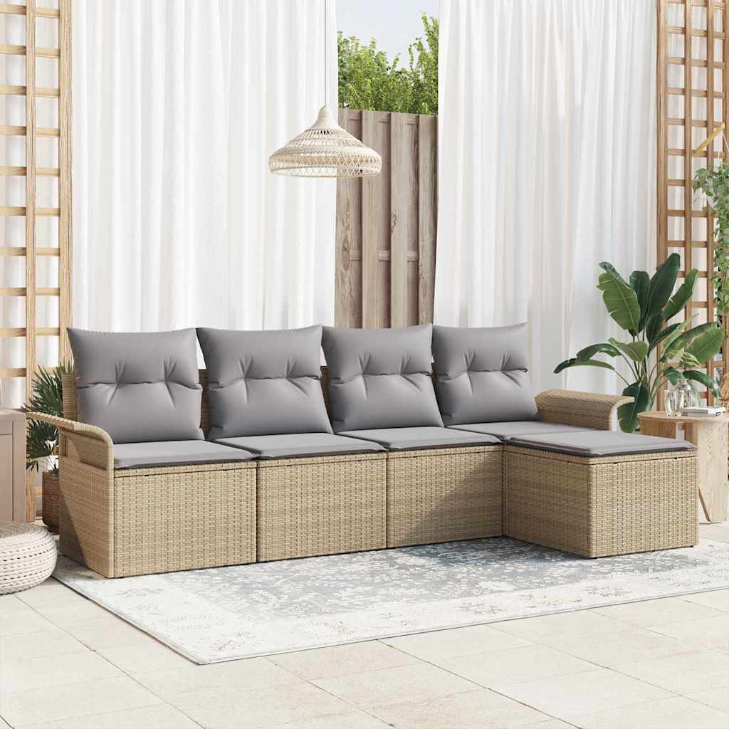 Set Divano da Giardino con cuscino 5 pcs Beige polyrattan | homemem39