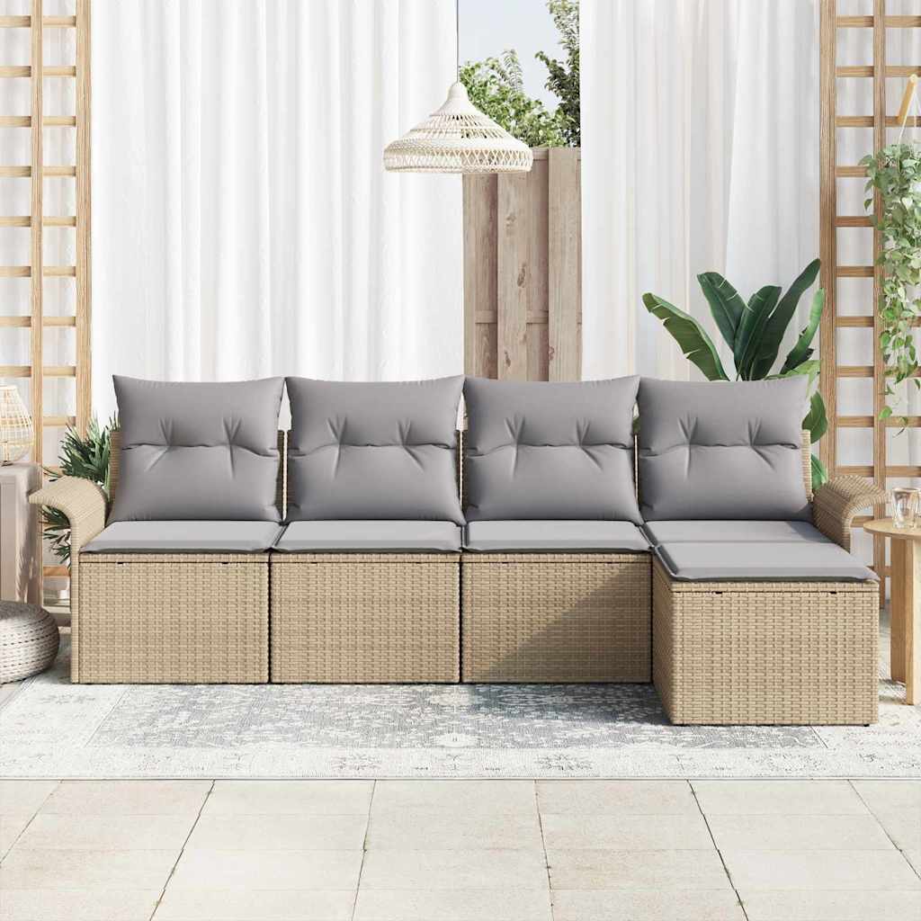Set Divano da Giardino con cuscino 5 pcs Beige polyrattan | homemem39