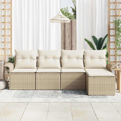 Set Divano da Giardino con cuscino 5 pcs Beige polyrattan | homemem39
