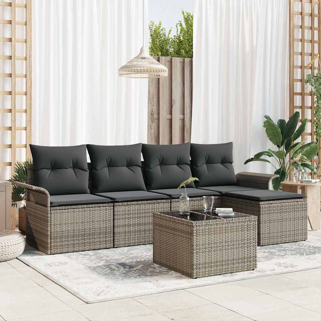 Set Divano da Giardino con cuscino 6 pcs Grigio polyrattan | homemem39
