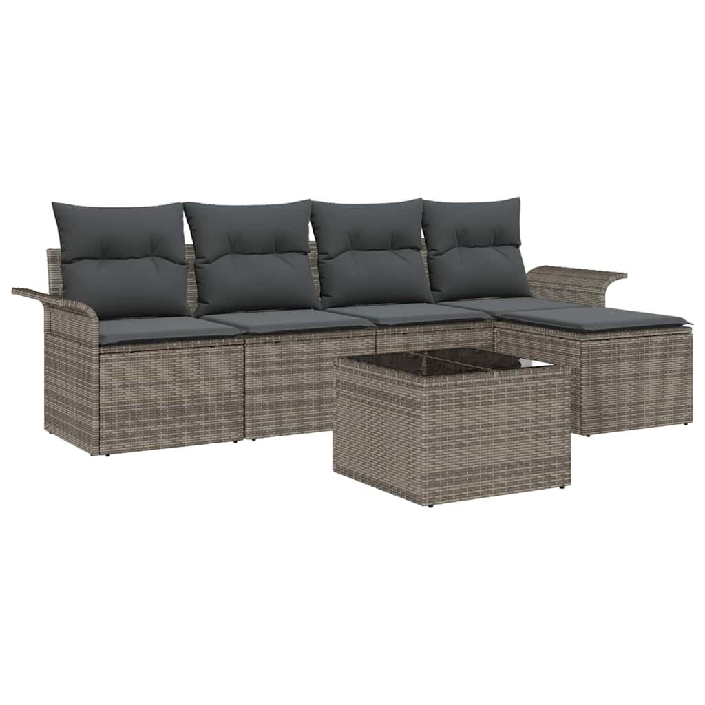Set Divano da Giardino con cuscino 6 pcs Grigio polyrattan | homemem39