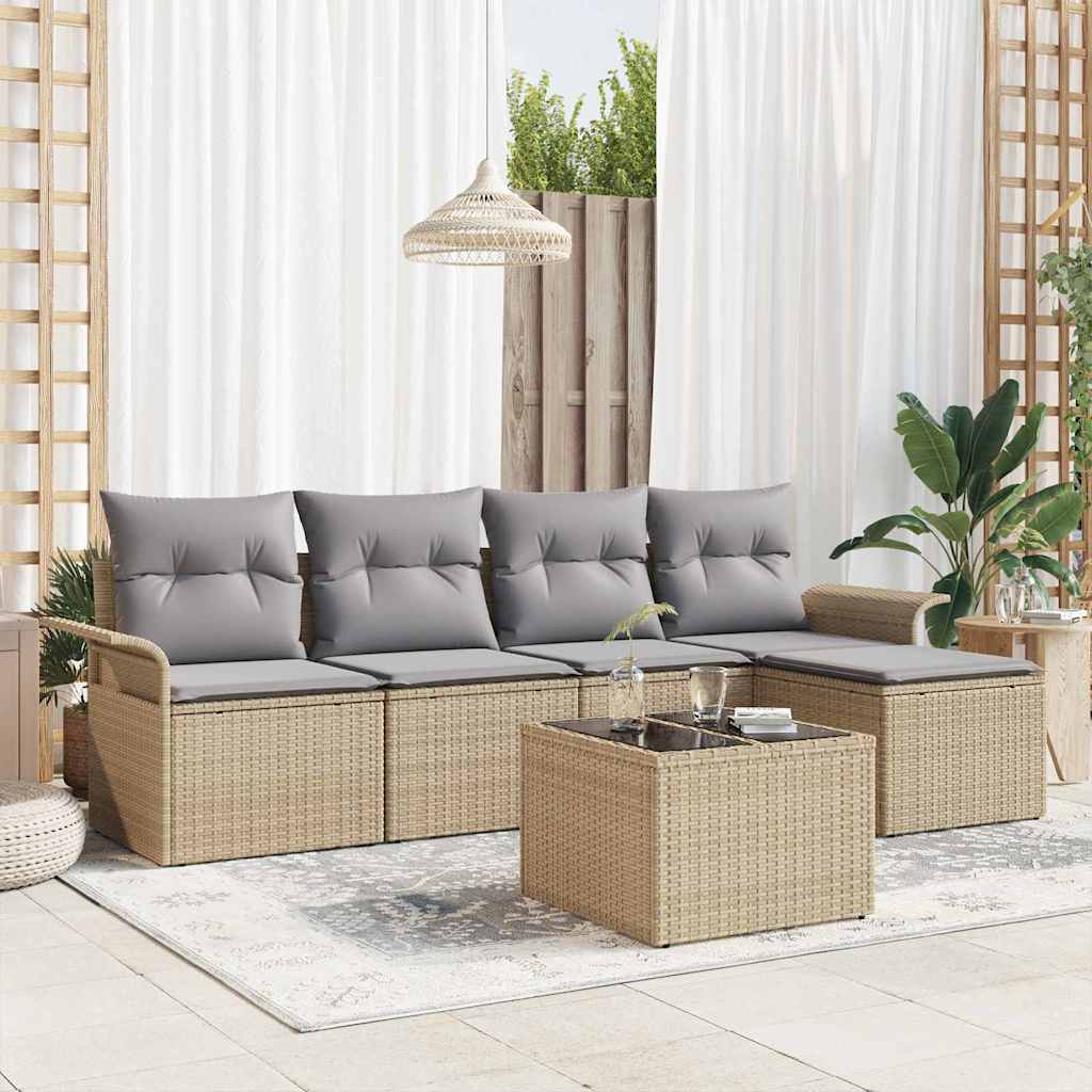 Set Divano da Giardino con cuscino 6 pcs Beige polyrattan | homemem39