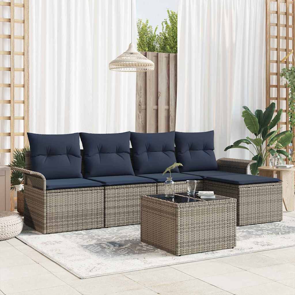 Set Divano da Giardino 6 pcs Grigio polyrattan | homemem39