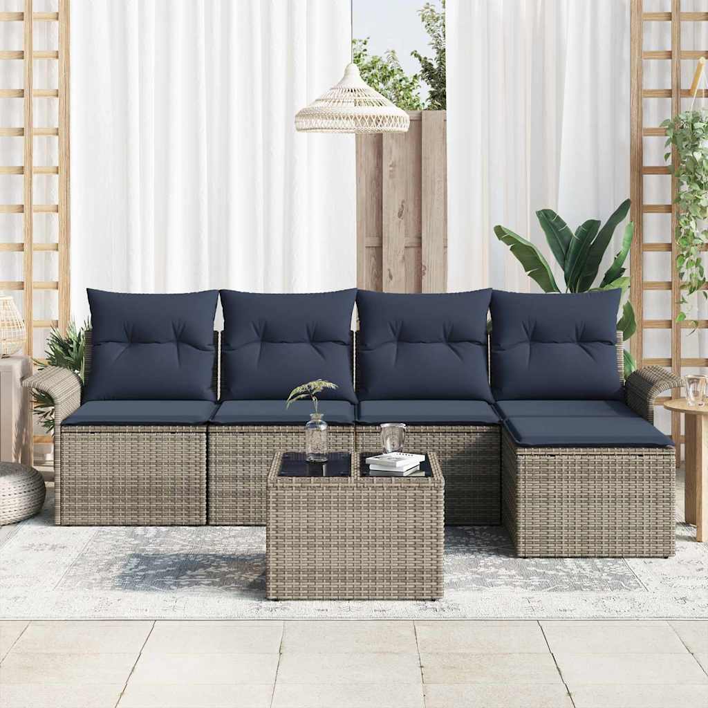 Set Divano da Giardino 6 pcs Grigio polyrattan | homemem39