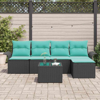 Set Divano da Giardino con archiviazione 6 pcs Nero polyrattan | homemem39