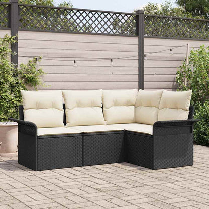 Set Divano da Giardino con archiviazione 4 pcs Nero polyrattan