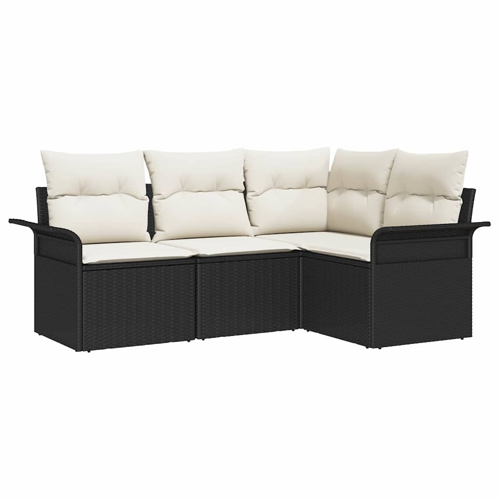 Set Divano da Giardino con archiviazione 4 pcs Nero polyrattan | homemem39