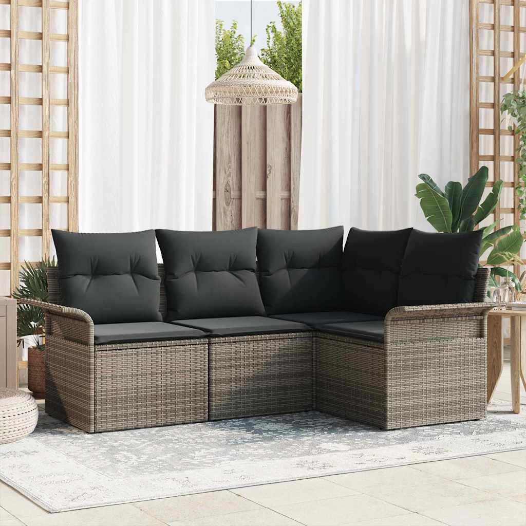 Set Divano da Giardino 4 pcs Grigio polyrattan