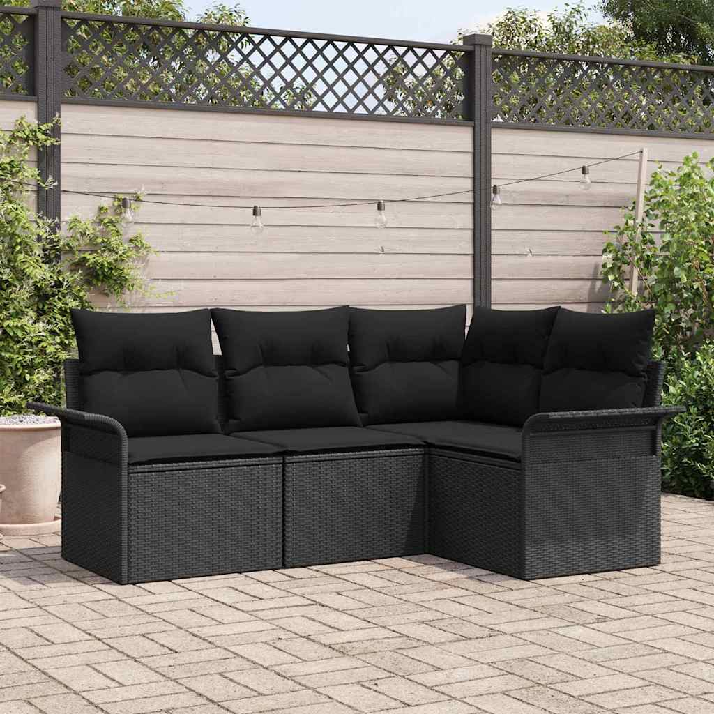 Set Divano da Giardino con archiviazione 4 pcs Nero polyrattan | homemem39