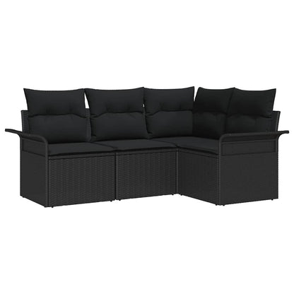 Set Divano da Giardino con archiviazione 4 pcs Nero polyrattan | homemem39