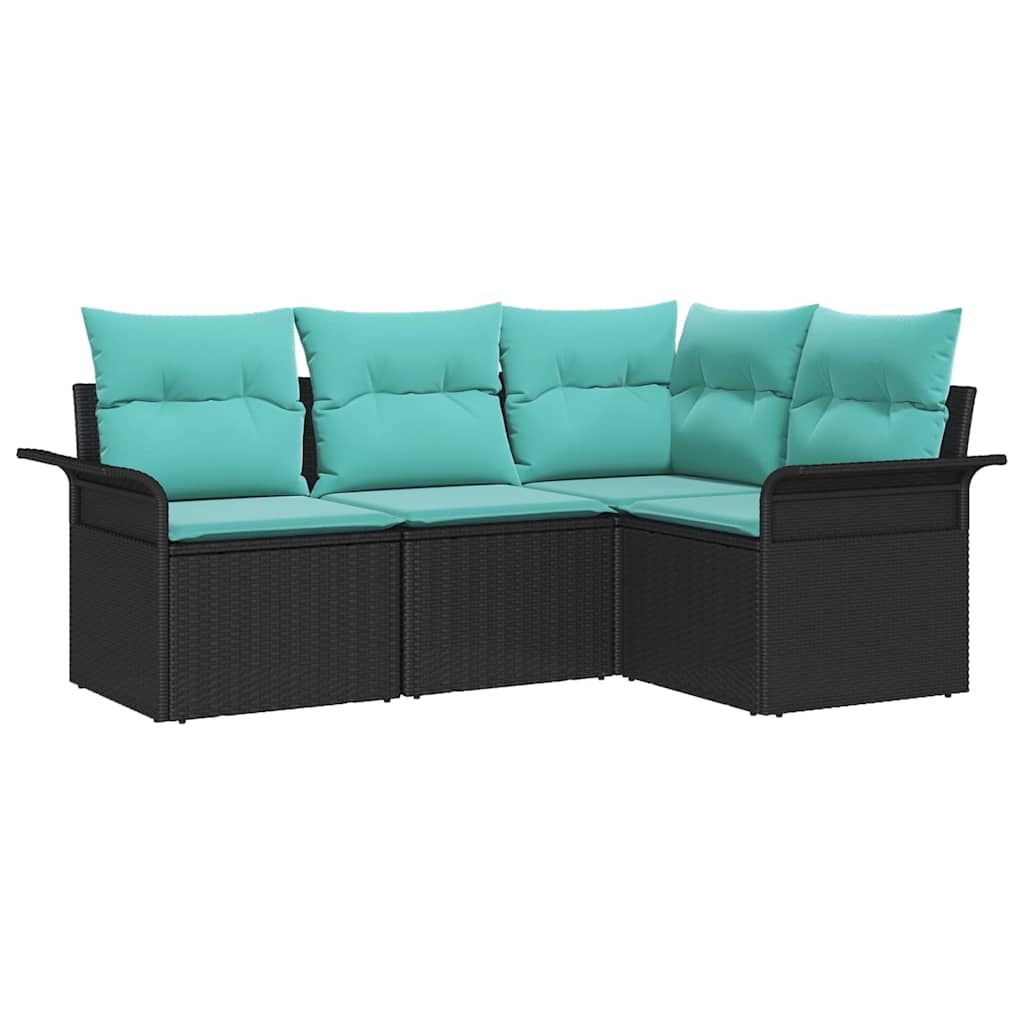 Set Divano da Giardino con archiviazione 4 pcs Nero polyrattan | homemem39