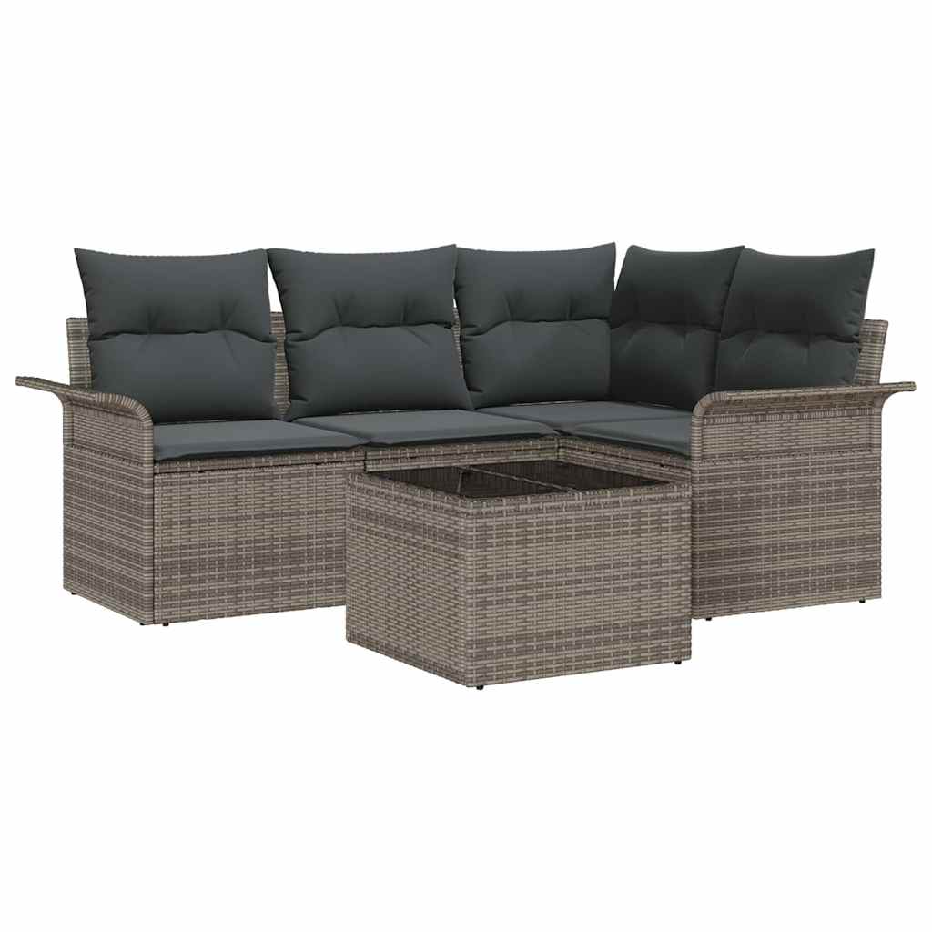 Set Divano da Giardino 5 pcs Grigio polyrattan