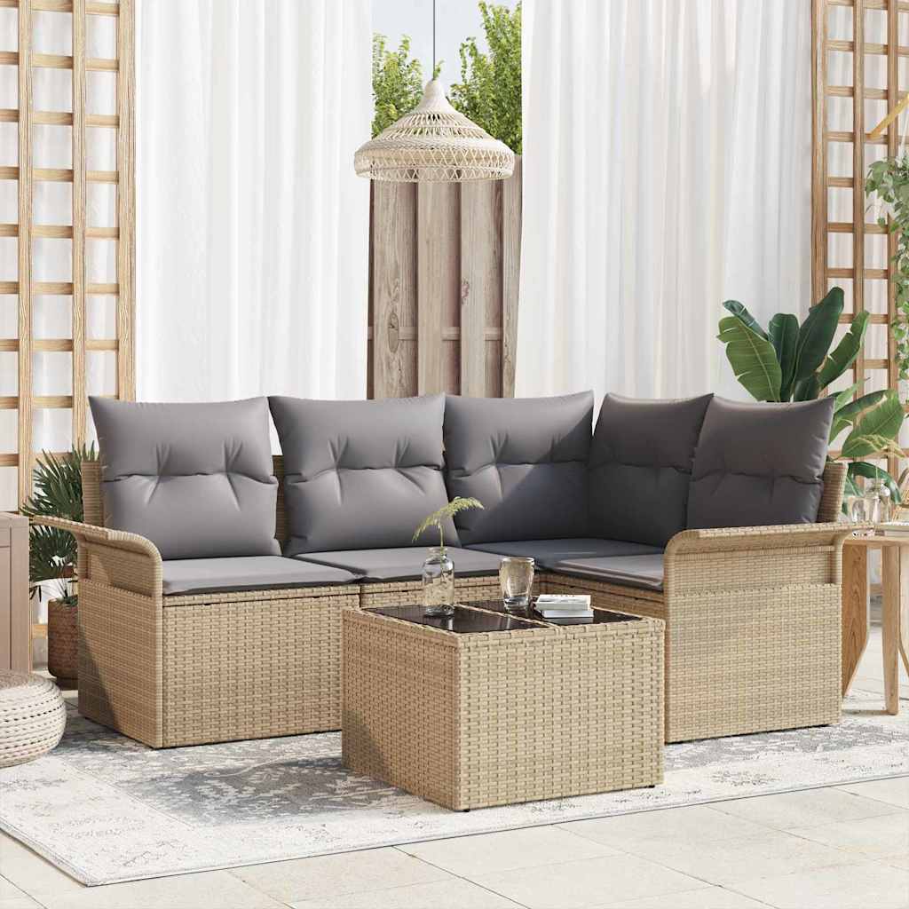 Set Divano da Giardino con archiviazione 5 pcs Beige polyrattan | homemem39