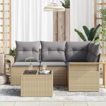 Set Divano da Giardino con archiviazione 5 pcs Beige polyrattan | homemem39