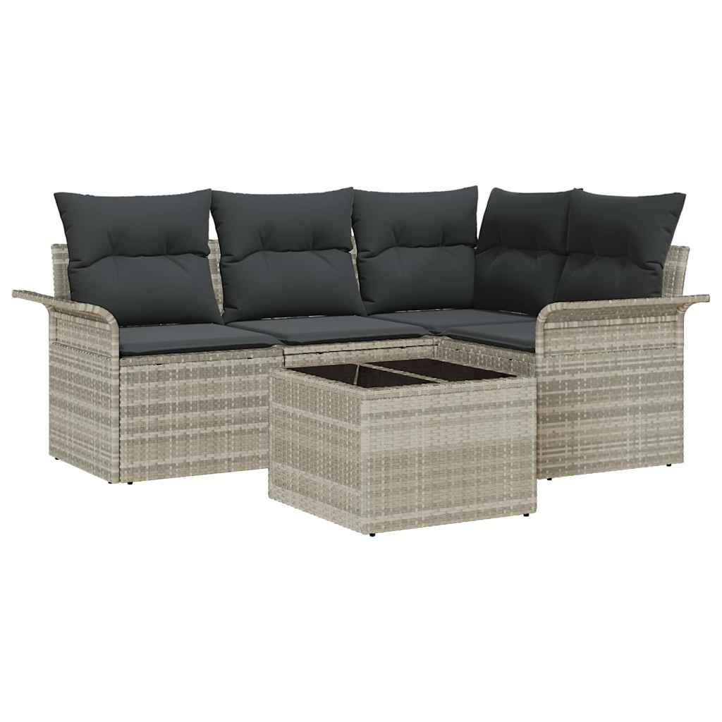 Set Divano da Giardino 5 pcs Grigio chiaro polyrattan | homemem39