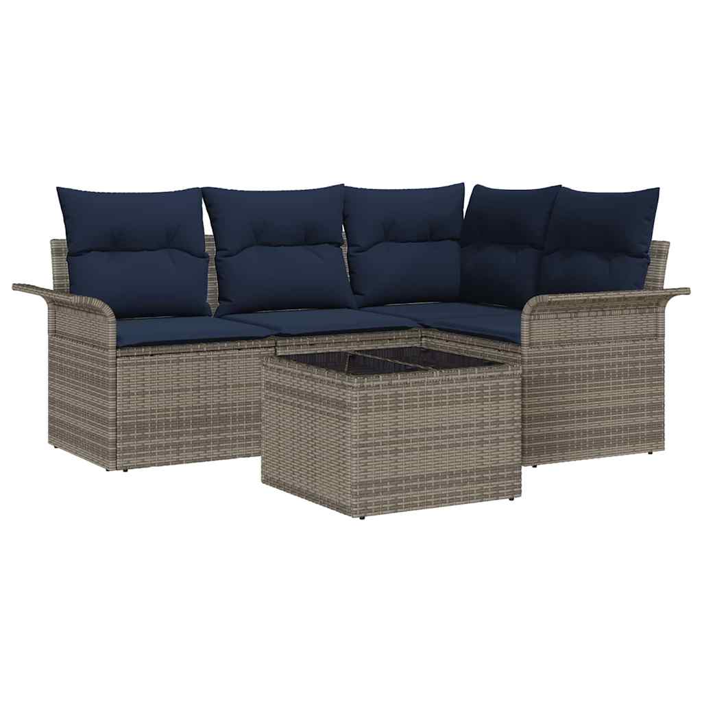 Set Divano da Giardino 5 pcs Grigio polyrattan | homemem39