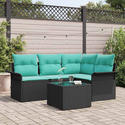 Set Divano da Giardino con archiviazione 5 pcs Nero polyrattan | homemem39