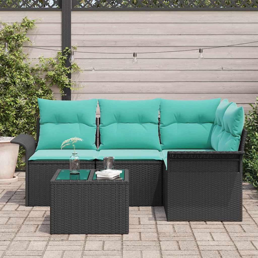 Set Divano da Giardino con archiviazione 5 pcs Nero polyrattan | homemem39