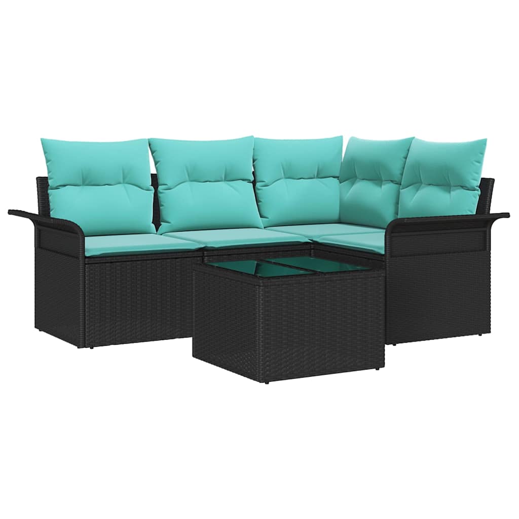 Set Divano da Giardino con archiviazione 5 pcs Nero polyrattan | homemem39