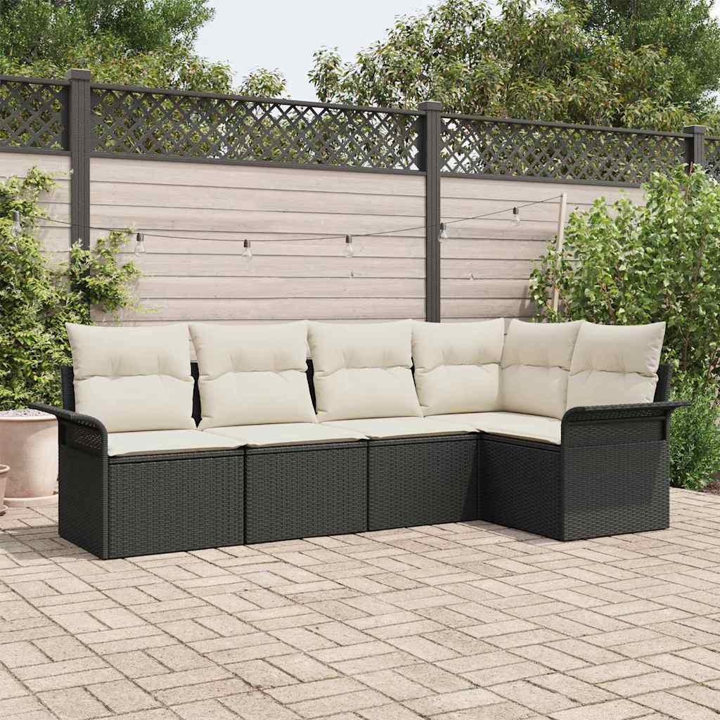 Set Divano da Giardino con archiviazione 5 pcs Nero polyrattan | homemem39