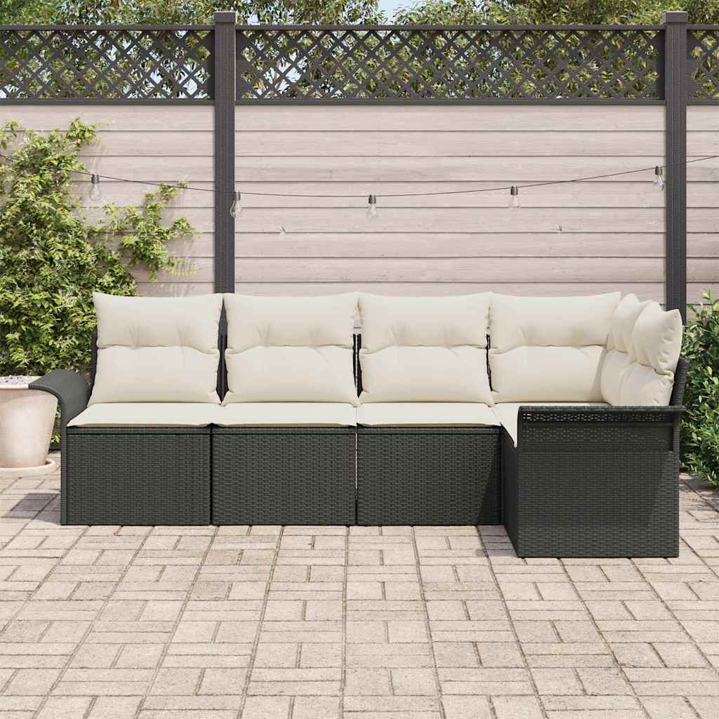 Set Divano da Giardino con archiviazione 5 pcs Nero polyrattan | homemem39