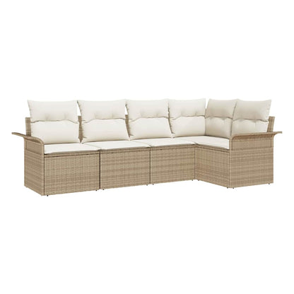 Set Divano da Giardino con archiviazione 5 pcs Beige polyrattan | homemem39