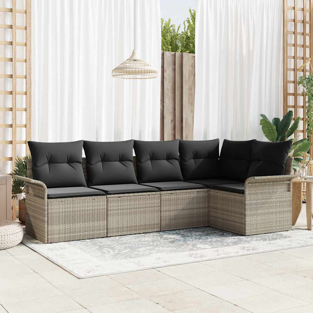 Set Divano da Giardino 5 pcs Grigio chiaro polyrattan | homemem39