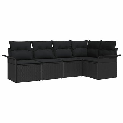 Set Divano da Giardino con archiviazione 5 pcs Nero polyrattan | homemem39